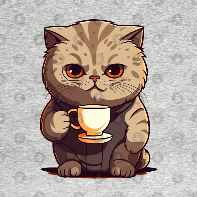 Scottish Fold Cat Drinking Coffee by Graceful Designs